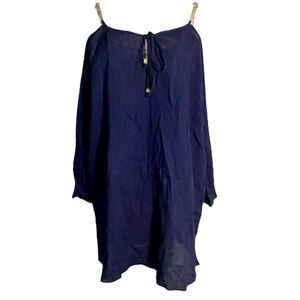 Michael Kors Chain Strap Cold Shoulder Long Sleeve Shirt - Dark Blue